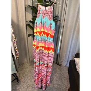 GB Gianni Bini Womens Halter Maxi Dress Pink Orange Geometric Paisley Size M